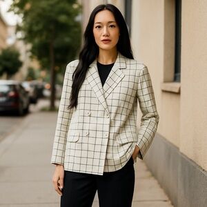 Monkl Women's Oversized Double Breasted Blazer‎ Plaid Green Size L